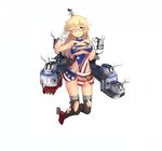  ;o american_flag american_flag_print bare_shoulders battleship_girl black_legwear blonde_hair blue_eyes blue_leotard breasts covered_navel damaged exploding_clothes flag_print full_body glasses gloves leotard long_hair looking_at_viewer machinery medium_breasts no_bra official_art one_eye_closed pleated_skirt red-framed_eyewear semi-rimless_eyewear side_slit simple_background skirt sleeveless solo tears thighhighs ti-tang torn_clothes torn_legwear under-rim_eyewear uss_atlanta_(cl-51)_(battleship_girl) white_gloves wince 