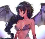  backlighting bare_shoulders bat_wings black_hair blurry braid breasts hair_ornament jahy jahy_sama_wa_kujikenai jewelry konbu_wakame long_hair medium_breasts navel official_art original pointy_ears profile red_eyes single_braid solo sparkle tsurime upper_body very_long_hair wings 