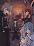  4girls absurdres akane_lize animal_ears arahashi_tabi bad_source bare_shoulders black_hair black_pantyhose black_thighhighs blonde_hair blue_eyes blue_hair cat_ears cat_girl crossed_legs grey_eyes grey_hair highres long_hair looking_at_viewer lunyaria multiple_girls necktie neneko_mashiro open_mouth pantyhose red_eyes red_hair red_necktie red_ribbon ribbon school_uniform shirayuki_hina shirt smile stellive thighhighs thighs twintails virtual_youtuber white_shirt 