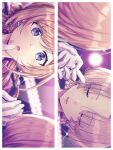  arimura_mao asymmetrical_bangs blush bob_cut brown_hair closed_eyes commentary_request earrings gakuen_idolmaster gloves hair_bun hair_over_one_eye hand_on_another's_chin highres himesaki_rinami holding_hands idolmaster jewelry ktrtpem long_hair open_mouth pink_hair smile sugar_flavor_(idolmaster) 