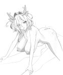  1boy 1girl absurdres arknights arknights:_endfield banhmixiumai breasts commentary completely_nude english_commentary greyscale hetero highres horns large_breasts mi_fu_(arknights) monochrome nipples nude open_mouth penis sex simple_background 
