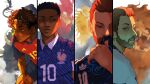  2026_fifa_world_cup 4boys argentinian_national_soccer_team_uniform beard bird brown_hair bull chicken commentary dark-skinned_male dark_skin english_national_soccer_team_uniform facial_hair french_national_soccer_team_uniform harry_kane highres horns kylian_mbappe lamine_yamal lion lionel_messi looking_ahead male_focus multiple_boys real_life rooster short_hair smile soccer_uniform spanish_national_soccer_team_uniform sportswear sun sun_of_may vinsent world_cup 