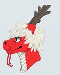  2016 anthro dragon eastern_dragon hair horn male okytheoky red_skin scalie simple_background solo styx_y._renegade whiskers white_hair 