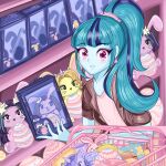  adagio_dazzle alternate_costume animification aqua_streaks aria_blaze blue_eyeshadow blue_skin blue_streaks blush character_doll colored_skin commentary doll earrings easter easter_egg egg english_commentary equestria_girls:_rainbow_rocks eyeshadow hair_ornament holding indoors jewelry makeup multicolored_hair my_little_pony my_little_pony:_equestria_girls my_little_pony:_friendship_is_magic namieart pink_eyes shop shopping_cart sonata_dusk sonata_dusk_(human) star_(symbol) star_hair_ornament streaked_hair stuffed_animal stuffed_pony stuffed_rabbit stuffed_toy the_dazzlings_(my_little_pony) toy v-bangs 