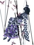  1girl bare_shoulders black_gloves black_hair black_hat black_kimono black_sandals blood blood_on_clothes blood_on_face bow bug butterfly butterfly_hair_ornament butterfly_hat_ornament butterfly_print_kimono checkered_sleeves closed_eyes death dress execution floral_print floral_print_kimono flower frilled_dress frilled_sleeves frills full_body furisode gloves hair_ornament hat hat_flower hat_ornament highres housho_margo japanese_clothes kimono kq94469 lolita_fashion long_sleeves mahou_shoujo_no_majo_saiban mini_hat mini_top_hat neck_ribbon off-shoulder_dress off_shoulder platform_sandals polearm print_kimono red_butterfly ribbon sandals short_hair sleeves_past_fingers sleeves_past_wrists socks solo spear spoilers stab top_hat wa_lolita weapon white_socks wide_sleeves 