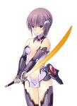  1girl armor bare_shoulders blue_eyes blush breasts center_opening cowboy_shot detached_collar dress elbow_gloves fingerless_gloves game_asset gloves hikami_seri holding holding_weapon large_variant_set looking_at_viewer magical_girl mahou_shoujo_lucifer_ouka navel nobushito non-web_source official_art open_mouth parted_lips purple_hair purple_thighhighs revealing_clothes self-datamine short_hair simple_background small_breasts solo sword tachi-e thighhighs transparent_background variant_set weapon 