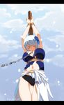  1girl artist_name breasts chains cleavage clouds eyes_closed fairy_tail female gaston18 large_breasts panties restrained rope short_hair sky solo tattoo underwear yukino_aguria 