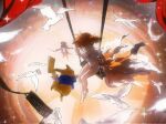  1boy 1girl aihara-rina ash_ketchum bare_legs bare_shoulders bird black_hat black_jacket blue_jacket breasts collarbone commentary commentary_request cosplay dated elbow_gloves falling_feathers feathers from_above full_body gloves goldeen goldeen_(cosplay) hat high_side_ponytail highres jacket jumping legs leotard misty_(pokemon) on_swing orange_hair parted_lips pikachu pokemon pokemon_(anime) pokemon_(classic_anime) pokemon_(creature) shoes short_hair showgirl_skirt side_ponytail signature sitting small_breasts sparkle swing thighs white_bird white_feathers white_gloves white_leotard white_shoes 