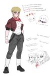  2girls black_pants black_shoes blonde_hair blood blood_on_hand breasts commentary cropped_jacket fc_spartak_moscow fluffkaiser highres hooligan_(fluffkaiser) multiple_girls pants pfc_cska_moscow russian_commentary russian_text shirt shoes short_sleeves small_breasts spartak-chan_(fluffkaiser) white_shirt yellow_eyes 