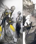  ... 2boys alternate_costume antenna_hair apron armor artist_name asymmetrical_wings black_boots black_bridal_gauntlets black_cape black_choker black_pants blonde_hair blue_apron blue_eyes blush boots bridal_gauntlets cape choker closed_mouth collarbone cracked_skin dual_persona from_behind from_side full_body gauntlets grey_hair gyulseu hair_between_eyes hand_up highres holding holding_mallet honkai:_star_rail honkai_(series) looking_at_another male_focus mallet multiple_boys multiple_views muscular muscular_male neck_tattoo pale_skin pants pauldrons pectorals phainon_(honkai:_star_rail) phainon_(khaslana)_(honkai:_star_rail) selfcest shirt short_hair shoulder_armor simple_background single_gauntlet single_pauldron sleeveless sleeveless_shirt speech_bubble spoken_ellipsis standing statue sun_symbol sun_tattoo surprised sweatdrop tattoo teeth waist_cape white_background white_shirt wings yaoi yellow_eyes yellow_pupils 