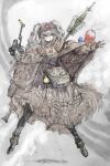  1girl bag cape drum_magazine grey_hair gun handgun handgun_stock lantern long_skirt magazine_(weapon) original pointy_ears red_star rocket_launcher rpg_(weapon) satchel skirt slime_(creature) soviet star_(symbol) tokarev_tt-33 twintails weapon y_(khakiyawn) 