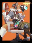  1boy animal_ears artist_name can closed_mouth commentary english_commentary fox_boy fox_ears fox_mccloud fox_tail furry furry_male head-mounted_display highres holding holding_can ivy_(sena0119) looking_to_the_side male_focus orange_background orange_fur sitting star_fox star_fox_(2026) tail twitter_username 