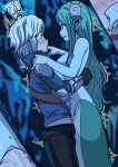  !? 1boy 1girl absurdres apoelayoshi7 armor bell_cranel black_gloves black_pants blue_shirt blue_skin blue_theme blush breasts cave cave_interior clitoris clothed_male_nude_female clothed_sex colored_skin cowboy_shot derivative_work dungeon_ni_deai_wo_motomeru_no_wa_machigatteiru_darou_ka earrings finger_in_another's_mouth fins fish_tail from_side gloves green_eyes green_hair grey_armor hair_ornament hair_over_breasts hand_on_another's_shoulder hetero highres interspecies jewelry long_hair looking_at_another marie_(danmachi) medium_breasts merfolk merfolk_out_of_environment mermaid monster_girl nude open_mouth pants pearl_earrings penis pointy_ears pussy red_eyes screenshot_redraw sex shell shell_hair_ornament shirt smile standing standing_missionary standing_sex surprised tail third-party_source trembling uncensored vaginal very_long_hair wet white_hair 