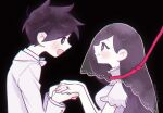  1boy 1girl alternate_costume alternate_skin_color black_eyes black_hair blush bridal_veil bright_pupils brown_hair closed_mouth dress from_side hair_behind_ear hero_(faraway)_(omori) hero_(omori) jewelry lightened_skin long_hair long_sleeves looking_at_another mari_(faraway)_(omori) mari_(omori) mitsubachi_koucha noose omori open_mouth ring short_hair short_sleeves smile spoilers suit veil white_dress white_pupils white_suit 