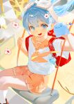  1girl :d absurdres arahashi_tabi backpack bag bag_charm blue_eyes blue_hair character_charm charm_(object) colorful commentary doa_(xmxa8422) double-parted_bangs feet_out_of_frame floating_hair flower goggles goggles_on_head hair_flower hair_ornament hairclip highres holding holding_stuffed_toy kneehighs long_hair looking_at_viewer miniskirt neckerchief on_swing open_mouth orange_neckerchief orange_sailor_collar orange_skirt parallel_hairclips pleated_skirt pungdangi_(arahashi_tabi) randoseru sailor_collar school_uniform serafuku shirt short_sleeves sitting skirt smile socks solo stellive stuffed_toy swing swinging_on_swing tile_floor tiles virtual_youtuber white_shirt white_socks 