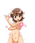  1girl azukino_anko_(manjuverunu) blush_stickers breasts brown_eyes brown_hair collarbone completely_nude cowboy_shot fighting_stance game_asset glowing hands_up large_variant_set lowres magic manjuverunu_no_sen_otome navel nipples no_pussy non-web_source nude official_art open_mouth self-datamine simple_background siubomanjyu small_breasts solo standing tachi-e transparent_background v-shaped_eyebrows variant_set 