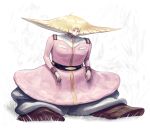  1girl anatomical_nonsense blonde_hair blue_eyes brown_shoes commentary_request dress full_body grey_pants gundam highres long_hair mobile_suit_gundam monster_girl oversized_clothes pants pink_dress sakkan sayla_mass shoes solo what 