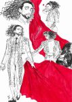  1boy back beard commentary cropped_jacket facial_hair full_body greyscale heart highres holding long_hair marc_cucurella matador mccansu medium_hair monochrome muleta necktie profile real_life spot_color 