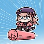  1girl alternate_eye_color beret blue_bow blue_eyes blue_gem blue_sky blush bow bowtie brown_hair brown_pantyhose cardigan closed_mouth column commentary_request day dragon_ball dragon_ball_(classic) gem hair_ornament hairclip hat hat_bow hat_pin long_hair nijisanji pantyhose pillar pink_bow pink_bowtie pink_cardigan pink_skirt pongari purple_bow purple_bowtie purple_hat purple_skirt skirt sky smile solo striped_bow striped_bowtie striped_clothes striped_skirt suzuhara_lulu suzuhara_lulu_(1st_costume) two-tone_bow two-tone_bowtie vertical-striped_clothes vertical-striped_skirt virtual_youtuber 