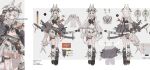  1girl animal_ears asymmetrical_legwear black_jacket black_shirt black_shoes black_socks commentary_request commission cropped_shirt fox_ears fox_girl fox_tail full_body goggles goggles_on_head highres jacket leg_wrap long_hair multiple_views off_shoulder open_clothes open_jacket paredo red_eyes reference_sheet scabbard sheath shirt shoes skirt socks tail very_long_hair white_hair white_skirt white_socks 