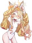  1girl animal_ear_fluff animal_ears bare_shoulders blonde_hair blue_archive commentary_request fox_ears fox_girl halo highres jacket long_hair one-piece_swimsuit seia_(blue_archive) seia_(swimsuit)_(blue_archive) side_ponytail solo sunglasses swimsuit ten3_ooo tinted_eyewear visor_cap white_background white_one-piece_swimsuit yellow_halo yellow_jacket 