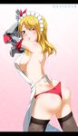  1girl artist_name ass blonde_hair fairy_tail female gaston18 looking_at_viewer looking_back lucy_heartfilia pantues shiny_hair shiny_skin solo underwear 