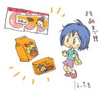  1girl bag blue_eyes blue_hair blue_shirt blush chibi commentary_request dated kabiinyo_(kab) lowres notice_lines open_mouth original pink_shoes purple_shorts shirt shoes short_sleeves shorts shoulder_bag simple_background socks solo translation_request white_background white_socks 