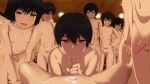  6+boys black_hair brown_eyes c3_piyo censored commentary_request completely_nude cum cum_in_mouth cum_on_body cum_on_penis cum_on_self cum_on_stomach erection fellatio harem highres looking_at_viewer male_focus male_harem mosaic_censoring multiple_boys nipples nude oral original paid_reward_available penis pov spread_legs testicles trap yaoi 