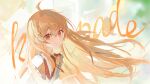  1girl abstract_background absurdres ahoge backlighting beamed_eighth_notes blonde_hair bloom brown_sailor_collar chowol closed_mouth commentary dot_nose double-parted_bangs dress eighth_note english_commentary floating_hair frilled_dress frills hair_ornament highres hololive hololive_dev_is long_hair looking_at_viewer loose_hair_strand musical_note musical_note_hair_ornament neck_ribbon otonose_kanade otonose_kanade_(1st_costume) paper red_eyes red_ribbon ribbon sailor_collar sidelighting sidelocks smile solo upper_body virtual_youtuber white_dress wind 