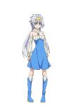  1girl artist_request bare_shoulders blue_boots blue_dress blue_eyes boots breasts closed_mouth collarbone detached_sleeves dragon_girl dress full_body hairband jewelry knee_boots long_hair looking_at_viewer low_twintails medium_breasts necklace official_art second-party_source simple_background sleeveless sleeveless_dress smile snowflake_necklace snowflake_pendant solo standing star_pendant tensei_shitara_slime_datta_ken transparent_background twintails velzard_(tensura) white_dress white_hair white_sleeves yellow_hairband 
