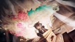  ahoge animal_ears arknights artist_request black_hair cat_ears cat_girl cat_tail coin curtains dutch_angle game_asset hair_rings head_rest highres holding holding_coin hood hood_down indoors liu'er_(arknights) official_art on_floor seiza sitting table tail third-party_source wide_shot 