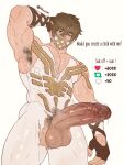  1boy abs absurdres aknox_m arm_behind_head armpits artist_name bara biceps bodysuit brown_eyes brown_hair commentary covered_nipples eikthyrnir_(fire_emblem) english_commentary erection fingerless_gloves fire fire_emblem fire_emblem_heroes gauntlets gloves highres huge_penis large_pectorals male_focus manly mask masked mature_male mouth_mask muscular muscular_arms muscular_male pectorals penis precum short_hair signature simple_background smell solo spiked_hair stray_pubic_hair sweat sweatdrop testicles thick_eyebrows thick_thighs thighs torn_clothes twitter_username uncensored variant_set veins wet wet_clothes 