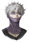  1boy bkg0303 blue_eyes boku_no_hero_academia colored_skin commentary dabi_(boku_no_hero_academia) earrings jewelry long_neck looking_up male_focus multicolored_skin portrait purple_skin solo stitched_face stitches two-tone_skin white_hair 