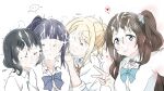  ... 4girls absurdres after_ejaculation asaka_karin black_choker black_hair blonde_hair blue_bow blue_bowtie blue_eyes blue_hair blue_scrunchie blush bow bowtie brown_hair choker closed_eyes commentary cum cum_on_body facial green_bow green_bowtie gyarugasaki hair_ornament hair_scrunchie hand_on_another's_shoulder heart highres long_hair looking_at_viewer love_live! love_live!_nijigasaki_high_school_idol_club mifune_shioriko miyashita_ai multiple_girls official_alternate_costume one_side_up orange_bow orange_bowtie osaka_shizuku ponytail reaching reaching_towards_viewer scrunchie selfie shirt shizuwonderland speech_bubble spoken_heart tongue tongue_out untranslatable_commentary v white_background white_shirt 