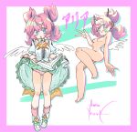 +_+ 1girl ame_morib aqua_streaks aria_(human)_(zenless_zone_zero) aria_(zenless_zone_zero) armpit_crease artist_name bad_id bad_pixiv_id bandaid bandaids_on_nipples bare_shoulders barefoot blue_background blue_eyes blush border breasts cameltoe clothes_lift completely_nude detached_collar detached_sleeves dress dress_lift feathered_wings feet frilled_dress frilled_sleeves frills from_below full_body hair_between_eyes headphones highres layered_dress leg_warmers lifting_own_clothes long_hair looking_at_viewer multicolored_hair navel nude open_mouth panties pasties pink_border pink_hair pink_leg_warmers pink_panties pink_pupils profile quad_tails ribbon shoes signature sketch small_breasts smirk streaked_hair striped_clothes striped_leg_warmers striped_panties sweatdrop thick_thighs thighs three-toned_background translation_request underwear v vertical-striped_clothes vertical-striped_panties watermark white_background white_dress white_panties white_shoes white_wings wings yellow_ribbon zenless_zone_zero 