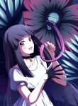  absurdres belt black_choker black_dress black_hair choker collarbone commentary_request digimon digimon_(creature) digimon_beatbreak dress gloves half_gloves highres hikari_(hikari_no_kobako) leaf long_hair long_tongue monster_girl no_eyes no_hands no_nose oleamon open_mouth pendant_choker plant_girl prehensile_tongue puffy_short_sleeves puffy_sleeves purple_eyes sharp_teeth short_sleeves single_glove single_half_glove teeth tongue tsuwabuki_kanon very_long_hair very_long_tongue white_dress 