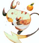  absurdres animal_ears brown_eyes food fruit highres no_humans open_mouth pokemon pokemon_(creature) pokemon_focus raichu simple_background sparkle su_(sajo_su5) tail white_background yellow_fur 