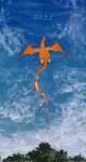  aihara-rina blue_sky charizard chinese_commentary cloud cloudy_sky commentary_request dated dragon dragon_wings fire flame-tipped_tail flying from_behind highres no_humans outdoors pokemon pokemon_(creature) pokemon_focus signature sky solo tail tree wings 