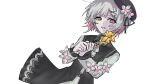  1girl belt beret black_choker black_coat black_hat choker coat collared_coat commentary_request flower flower-trimmed_sleeves gradient_hair hair_flower hair_ornament hat hat_flower hat_ribbon highres holding holding_flower long_sleeves looking_at_viewer mahou_shoujo_no_majo_saiban multicolored_hair neck_ribbon nii_l7 own_hands_together pink_eyes pink_hair ribbon sakuraba_ema shirt short_hair simple_background sleeveless sleeveless_coat smile solo teeth upper_body white_background white_flower white_hair white_ribbon white_shirt white_sleeves x_hair_ornament yellow_flower 