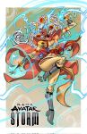  1girl avatar_legends boots bracelet crossover dark-skinned_female dark_skin dreadlocks earrings headdress jewelry lightning marcus_williams marvel red_sash sash storm_(x-men) white_hair wind x-men 