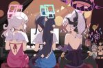  6+girls alternate_costume alternate_hairstyle aris_(blue_archive) backless_dress backless_outfit bikini black_bikini black_hair black_halo blue_archive blue_halo closed_eyes commentary dress earrings eimi_(blue_archive) elbow_gloves from_behind gloves grey_hair halo high_ponytail highres himari_(blue_archive) hina_(blue_archive) hina_(dress)_(blue_archive) ideolo instrument jewelry kei_(blue_archive) kei_(student)_(blue_archive) long_hair multicolored_halo multiple_girls navel official_alternate_costume official_alternate_hairstyle pink_halo playing_instrument playing_piano ponytail purple_dress purple_eyes purple_gloves rectangular_halo red_dress red_halo rio_(blue_archive) sitting smile stomach strapless strapless_dress swimsuit two-tone_halo untranslatable_commentary very_long_hair white_hair 