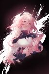  1girl absurdres arknights black_horns black_shirt breasts bright_pupils cleavage cleavage_cutout closed_mouth clothing_cutout commentary cropped_torso fingernails hair_between_eyes highres horns interlocked_fingers jewelry light_smile long_hair long_sleeves looking_to_the_side multiple_rings own_hands_together pink_eyes pink_hair ring ring_on_every_finger shirt small_breasts solo theresa_(arknights) thiccpuggie turtleneck turtleneck_shirt white_hair white_pupils white_shirt 