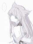  ... 1girl absurdres animal_ears arknights arknights:_endfield back bird_ears bird_girl blue_eyes chinese_commentary commentary_request expressionless from_behind grey_hair highres jacket jacket_down light_frown long_hair looking_at_viewer muted_colors perlica_(arknights) shaft_look simple_background single_bare_shoulder single_off_shoulder solo spoken_ellipsis upper_body white_background white_jacket wu_qingxu_jiekou yellow_pupils 