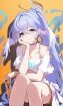  1girl absurdres blue_hair breasts can chinese_commentary cleavage commentary_request drink_can earrings fanta green_eyes halo head_wings high_ponytail highres holding holding_can honkai:_star_rail honkai_(series) jewelry long_hair looking_at_viewer md5_mismatch medium_breasts official_alternate_costume orange_background orange_skirt ponytail robin_(fanta)_(honkai:_star_rail) robin_(honkai:_star_rail) shali sitting skirt smile soda_can solo tank_top very_long_hair white_tank_top white_wings wings 