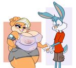  2016 anthro areola big_breasts breasts buster_bunny duo erect_nipples female huge_breasts joelasko lagomorph male mammal mature_female nipples patricia_bunny rabbit smile tiny_toon_adventures warner_brothers 