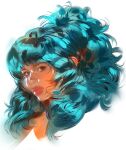  1girl aqua_hair brown_eyes commentary eyelashes half_updo highres k_pppaa lips long_hair looking_at_viewer mole original pink_lips portrait simple_background solo thick_lips white_background 
