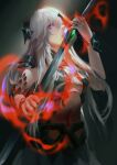  1girl absurdres armor bikini_armor commentary dragon_girl dragon_horns english_commentary greatsword highres holding holding_sword holding_weapon horns impasto k&amp;f_(user_pcyv3738) licking licking_weapon long_hair looking_at_viewer original purple_eyes scales solo sword tongue tongue_out weapon white_hair 