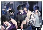  2boys @_@ absurdres animal_ears bags_under_eyes bandage_on_face bandages bell black_hair black_hoodie black_nails black_necktie black_pants black_socks blood blood_on_clothes blood_on_face blue_hair blue_sweater blurry blurry_background blush bright_pupils censored censored_by_text chibi chibi_inset collar collarbone collared_shirt couple crew_neck crying cum_on_sex_toy degrees_of_lewdity ear_piercing english_text expressionless feet_out_of_frame fingernails flustered fox_boy fox_tail gradient_hair green_eyes hair_between_eyes hand_on_own_penis hands_in_pockets hands_up highres holding holding_knife holding_sex_toy hood hood_down hooded_jacket hoodie jacket jealous kitchen_knife kneehighs knife kylar_(degrees_of_lewdity) kylar_(male)_(degrees_of_lewdity) long_sleeves looking_at_another looking_at_viewer luanbi121dol male_focus medium_hair multicolored_hair multicolored_jacket multiple_boys multiple_views neck_bell necktie no_pants onahole open_mouth outer_glow outline outside_border pants piercing player_character_(degrees_of_lewdity) player_character_(male)_(degrees_of_lewdity) sex_toy shaded_face shirt short_hair sitting smile socks spread_legs standing streaming_tears sweatdrop sweater tail tears torn_clothes torn_pants torn_underwear transparent_censoring white_pupils white_shirt yaoi yellow_shirt 