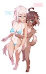  2016 alpha_channel anthro big_breasts bikini breast_grab breasts brown_fur brown_hair canine cleavage clothed clothing coffeechicken duo female female/female fur hair hand_on_breast kess looking_at_viewer mammal multicolored_fur navel open_mouth pink_nose short_hair simple_background skimpy small_breasts swimsuit tan_fur teal_eyes tiptoes transparent_background two_tone_fur under_boob vao white_hair young 