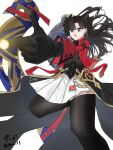  1girl artist_name black_gloves black_hair black_shirt black_thighhighs commentary_request earrings fate/stay_night fate/unlimited_blade_works fate_(series) first-party_extraction gem gloves heavenly_boat_maanna highres honkai:_star_rail honkai_(series) hoop_earrings jacket jewelry long_hair pendant red_gem red_jacket rin's_pendant_(fate) shirt skirt solo thighhighs tohsaka_rin tohsaka_rin_(honkai:_star_rail) twintails two_side_up white_skirt zui_13 